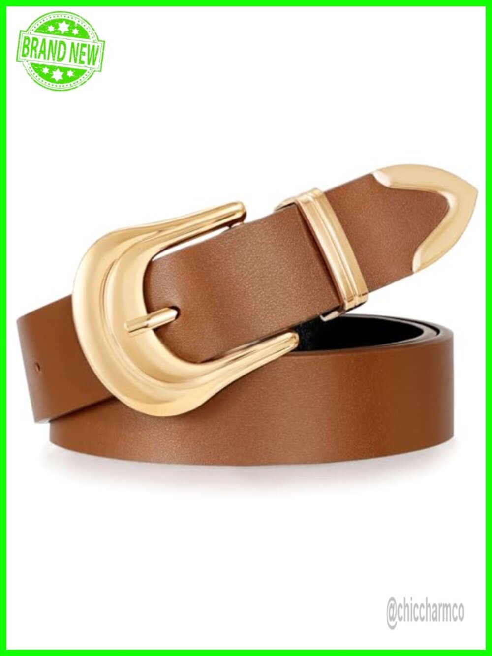 Faux Leather Western Belt with Gold Buckle Adjustable Cowgirl Rodeo Belt